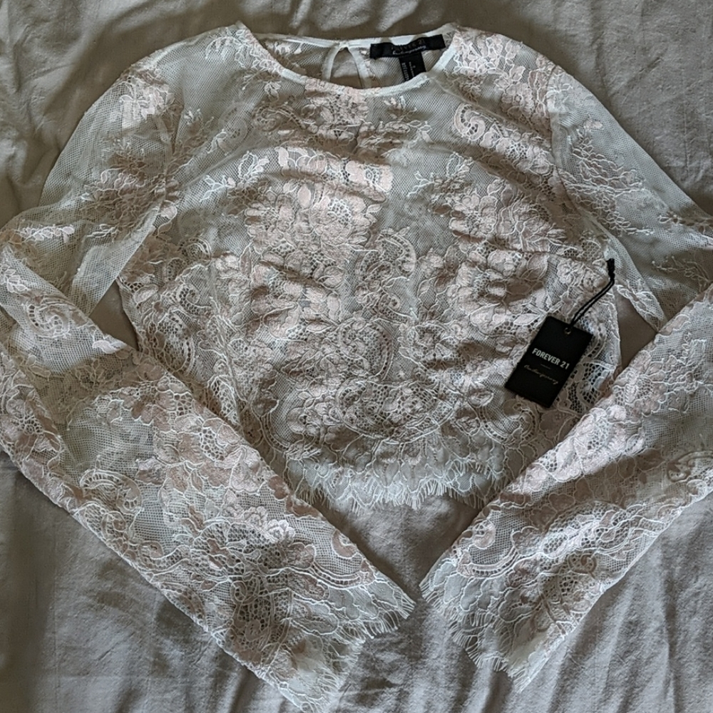 Forever 21 pink & cream long sleeve blouse